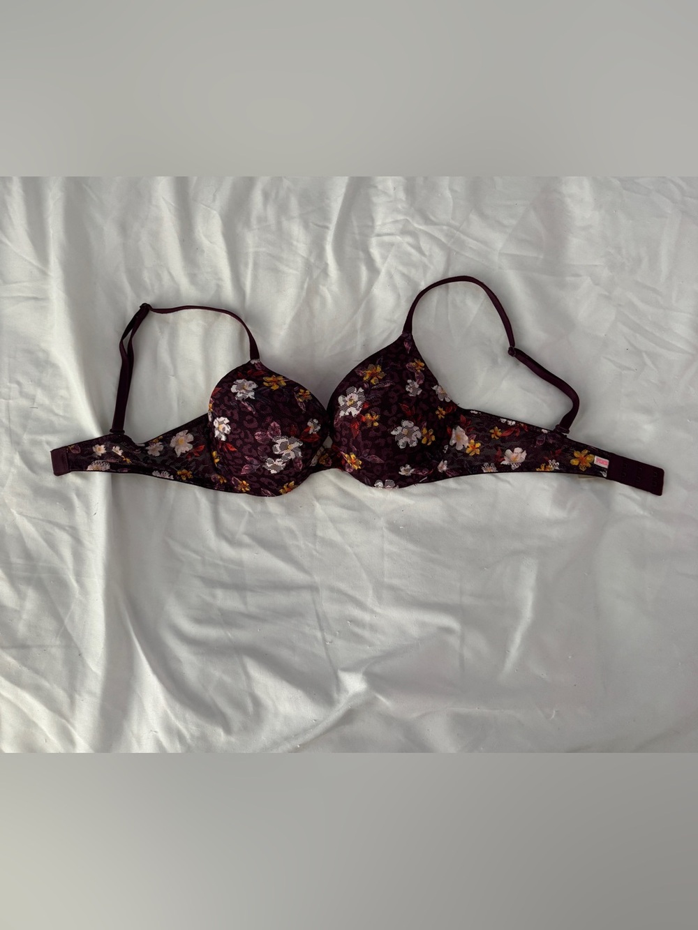 PINK Victoria's Secret Burgundy Floral Underwire Bra